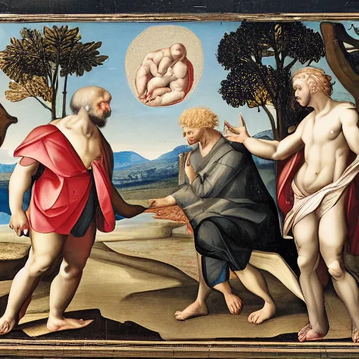 Image similar to creation of adam with boris johnson, renaisance style