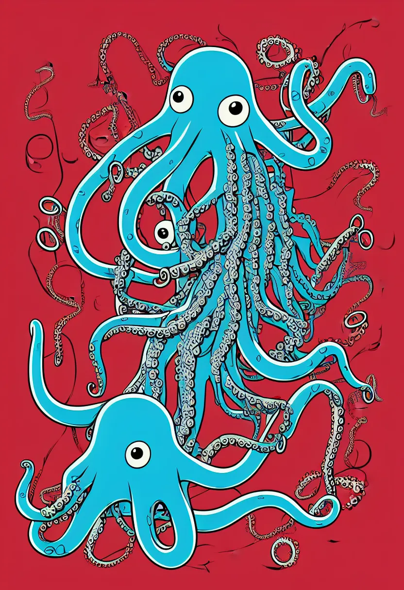 Image similar to concert poster for band named 'Grandpa Finger', robotic octopus, vector art, sticker design, 8k, highly detailed