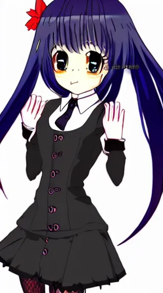 Image similar to Anime Screenshot of a “red-eyed black-haired anime fox girl” wearing black fingerless-gloves, high-waist-black-skirt, white-collared-shirt blue-open-jacket, black-necktie, unsheathing her katana, white background, visual-key, anime illustration, pixiv, anime-twitter