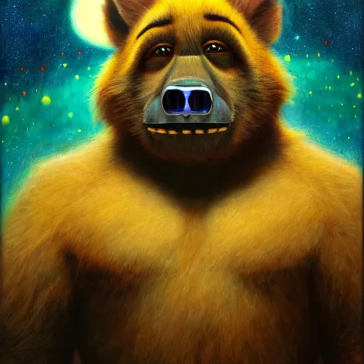 Prompt: a portrait of a male manbearpig in starfleet uniform at night in a dark forest. zootopia fursona furaffinity furry art detailed face painting by gaston bussiere craig mullins jc leyendecker gustav klimt artgerm greg rutkowski furry