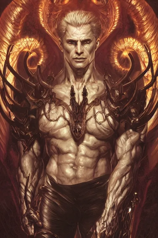 Prompt: portrait of albert wesker as a herculian demon man, forest, full body, powerful, fantasy, intricate, elegant, highly detailed, digital painting, artstation, concept art, sharp focus, illustration, art by artgerm and greg rutkowski and alphonse mucha