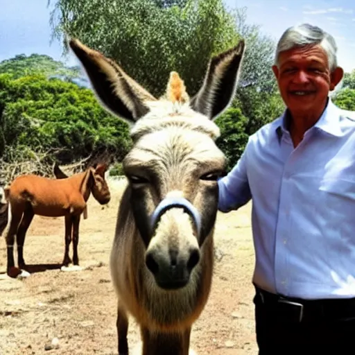 Prompt: AMLO standing next to a donkey