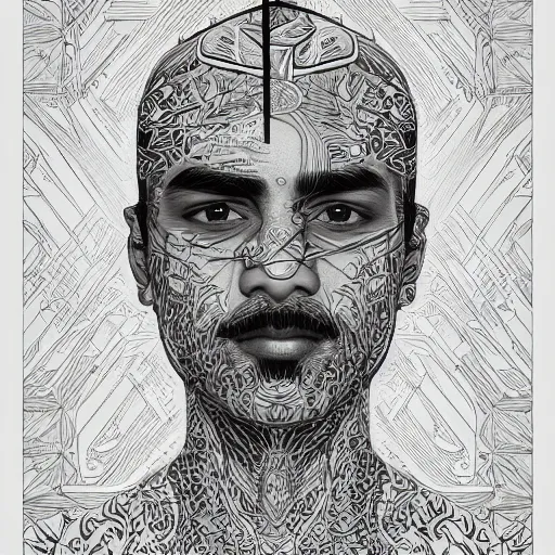 Prompt: portrait of a pakistani - american man, an ultrafine detailed illustration by james jean, intricate linework, bright colors, final fantasy, behance contest winner, vanitas, angular, altermodern, unreal engine 5 highly rendered, global illumination, radiant light, detailed and intricate environment