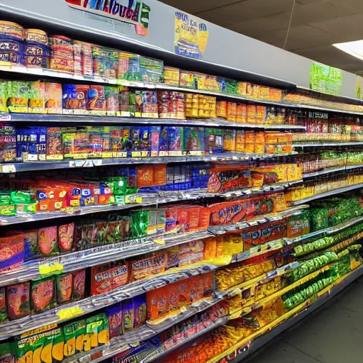 Image similar to bodega filled with groceries, produce, cans, soda, lottery tickets, and cigarettes with Hispanic customers.