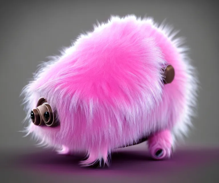 Image similar to high quality 3 d render hyperrealist very cute small tardiradiant, plush mascot, long spiky fluffy smooth hair, photo from the side, pink fluffy fur, vray, smooth background, artstation, ultra detailed