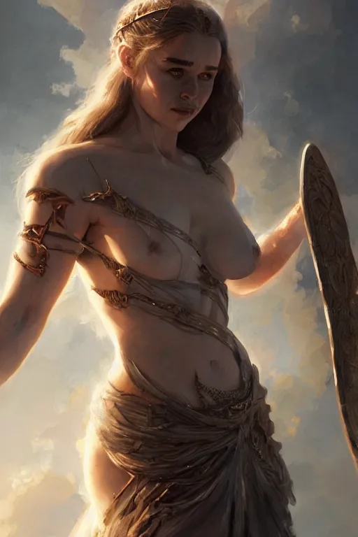 Image similar to Emilia Clarke as goddess of war, anatomy, only two hands, highly detailed, digital painting, artstation, concept art, smooth, sharp focus, illustration, Unreal Engine 5, 8K, art by art by artgerm and greg rutkowski and edgar maxence