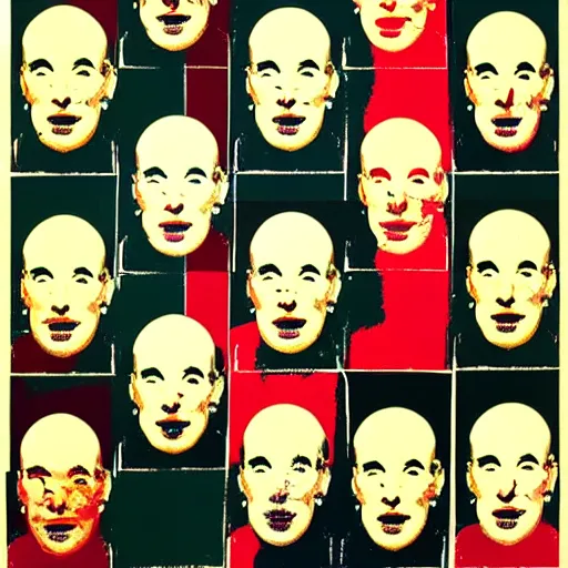 Image similar to fifty bald men by andy warhol