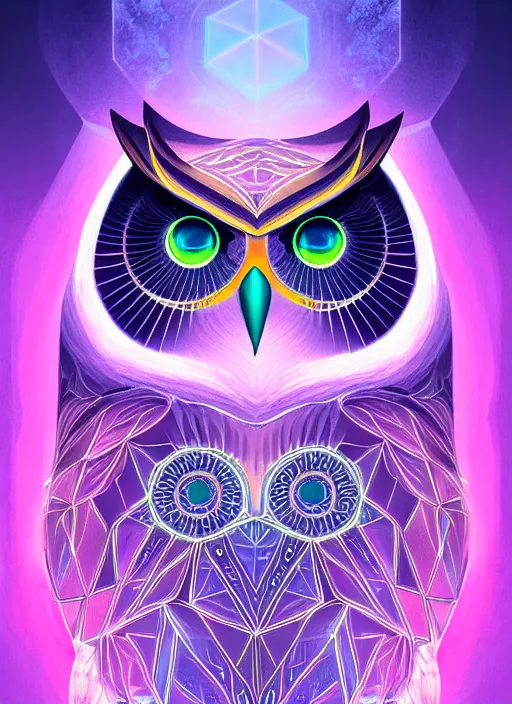 Image similar to symmetry!! product render poster vivid colors divine proportion owl, ice and snow, glowing fog intricate, elegant, highly detailed, digital painting, artstation, concept art, smooth, sharp focus, illustration,