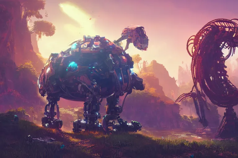 Image similar to clamberjaw machine mecanical creature robot of horizon forbidden west horizon zero dawn radiating a glowing aura global illumination ray tracing hdr fanart arstation by ian pesty and alena aenami artworks in 4 k