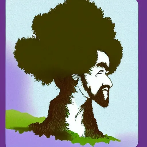 Prompt: screaming bob ross looks like a tree