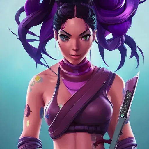 Prompt: beautiful female purple hair katana fantasy art apex fortnite Video game icon, 2d game art gta5 cover , official fanart behance hd artstation by Jesper Ejsing, by RHADS, Makoto Shinkai and Lois van baarle, ilya kuvshinov, rossdraws