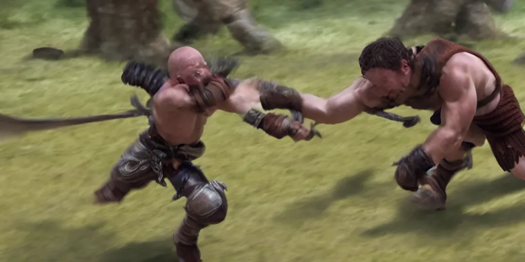 Prompt: 4k still of a ripped athletic halfling in combat