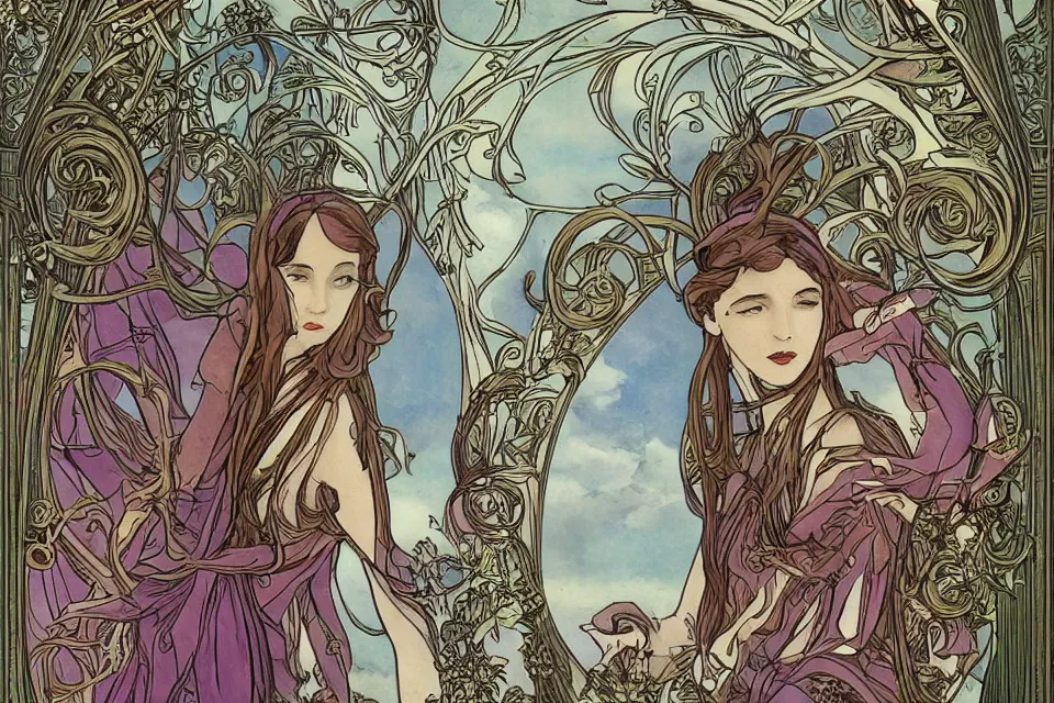 Image similar to art nouveau fantasy novel