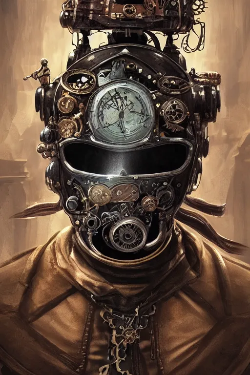 Image similar to steampunk helmet fantasy art mask robot ninja stylized digital illustration sharp focus, elegant intricate digital painting artstation concept art global illumination ray tracing advanced technology chaykin howard and campionpascale and cooke darwyn and davis jack