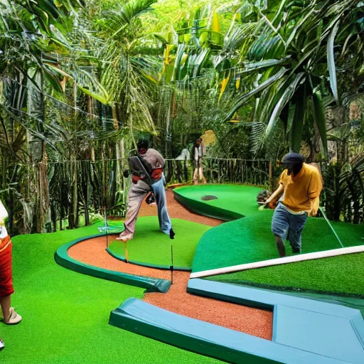 Image similar to an overview of a mini - golf course in a jungle