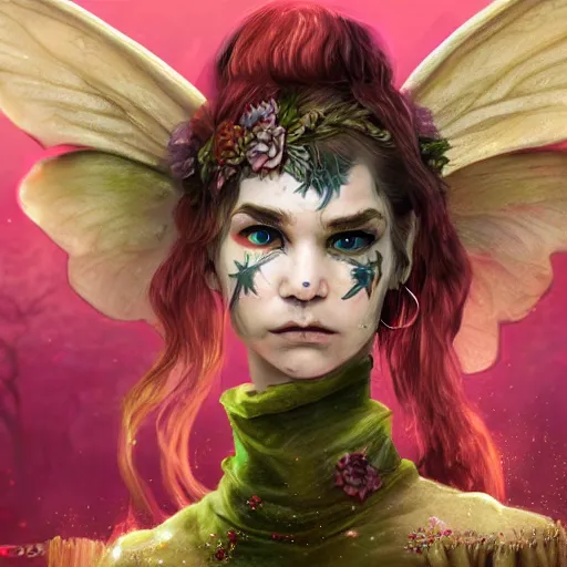 Prompt: wide shot of Grimes as a highly detailed fairy wargame character, trending on artstation, concept matte