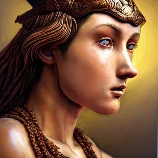 Image similar to hyperrealistic mixed media painting of beautiful goddess Athena, stunning 3d render inspired art by P. Craig Russell and Barry Windsor-Smith, perfect facial symmetry, dim volumetric lighting, 8k octane beautifully detailed render, post-processing, portrait, extremely hyper-detailed, intricate, epic composition, brown brown brown brown brown brown eyes, realistic realistic realistic eyes, cinematic lighting, masterpiece, trending on artstation, detailed detailed detailed, masterpiece, stunning