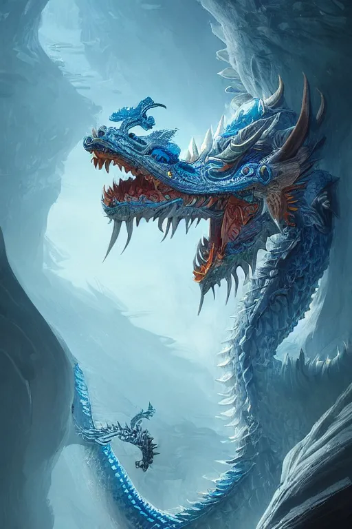 Prompt: cyan chinese dragon fantasy, intricate, elegant, highly detailed, digital painting, artstation, concept art, matte, sharp focus, illustration by greg rutkowski, john howe