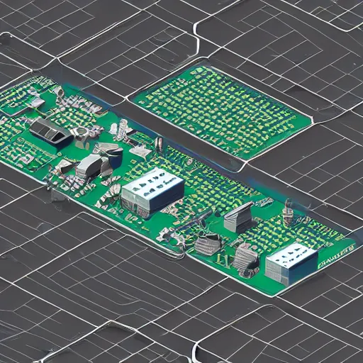 Prompt: a 3D render of an isometric motherboard city