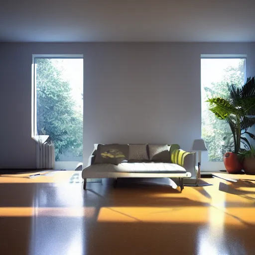 Image similar to rays of the sun shining through the window. very beautiful, warm shiny colors, octane render