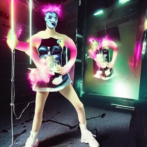 Image similar to hyperrealistic!! Photorealistic!! Alien Influencer dancing on tiktok, Balenciaga, punk, Cinematic lights, 8K, High resolution!!