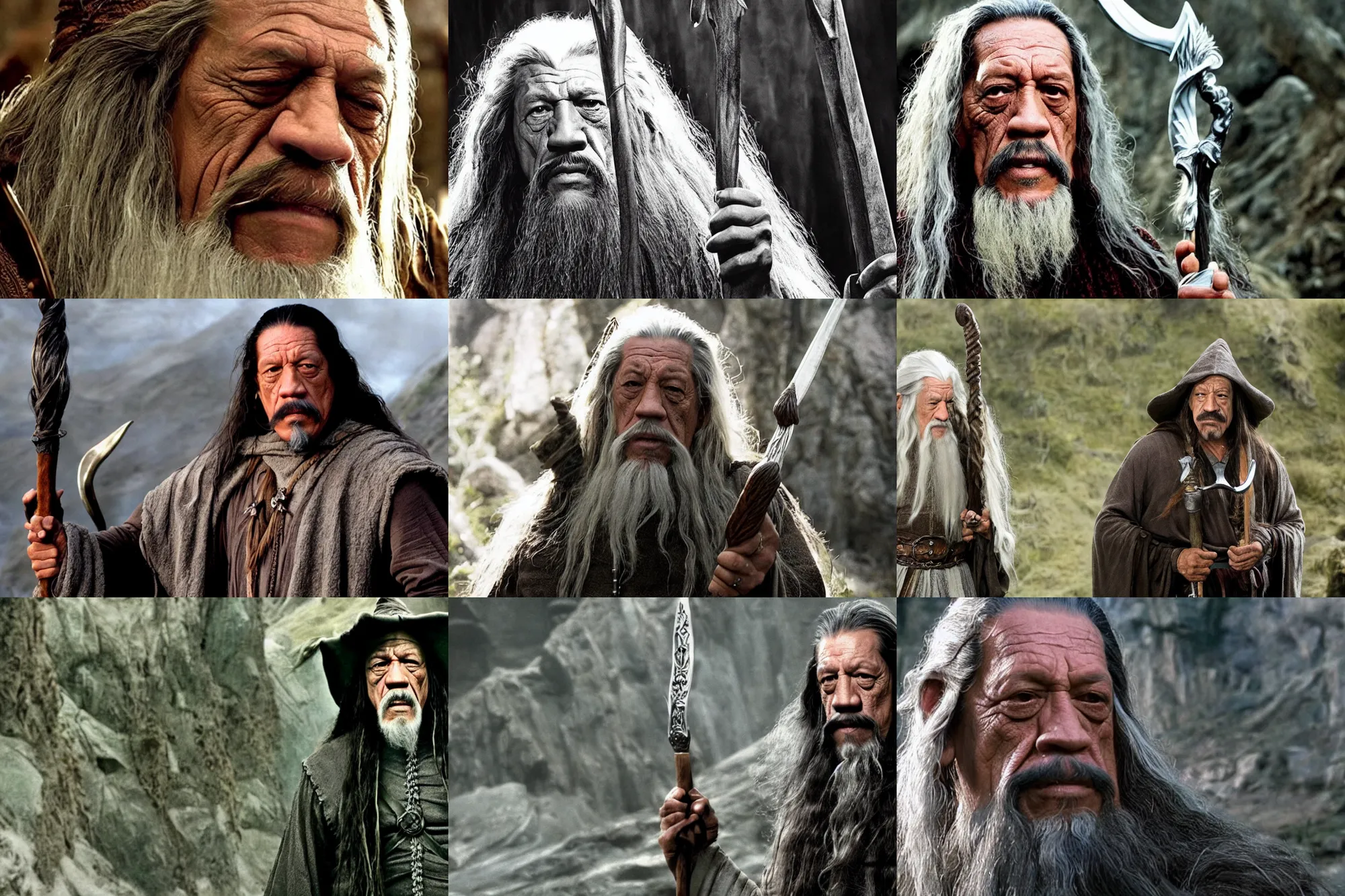 Prompt: danny trejo as gandalf, still image from lord of the rings