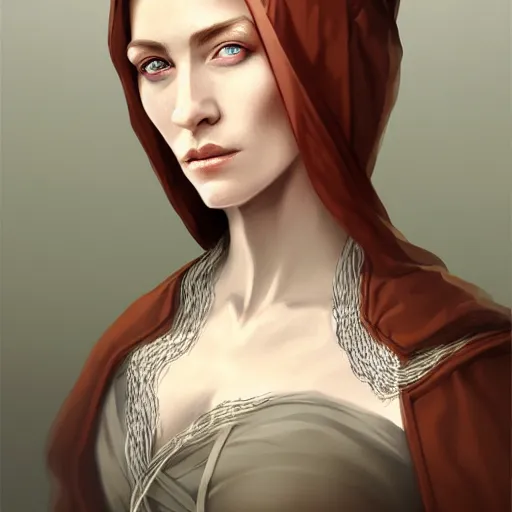 Image similar to character concept portrait of a medieval woman with pale face, intricate, elegant, digital painting, concept art, smooth, sharp focus, illustration, realistic