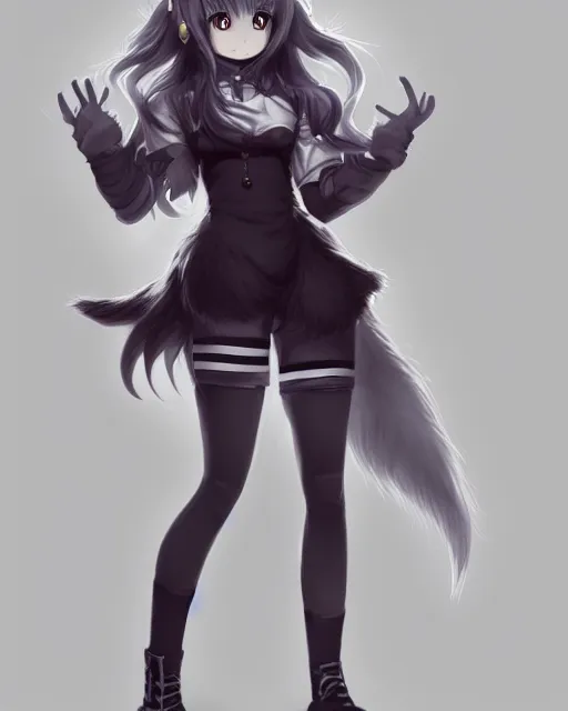 Image similar to fullbody portrait of anthropomorphic half - wolf fluffy cute anime character, concept art, anime art, by a - 1 picture, trending on artstation artgerm, ross tran, wlop, marc davis