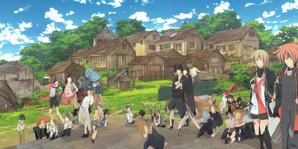Prompt: a anime contryside village background