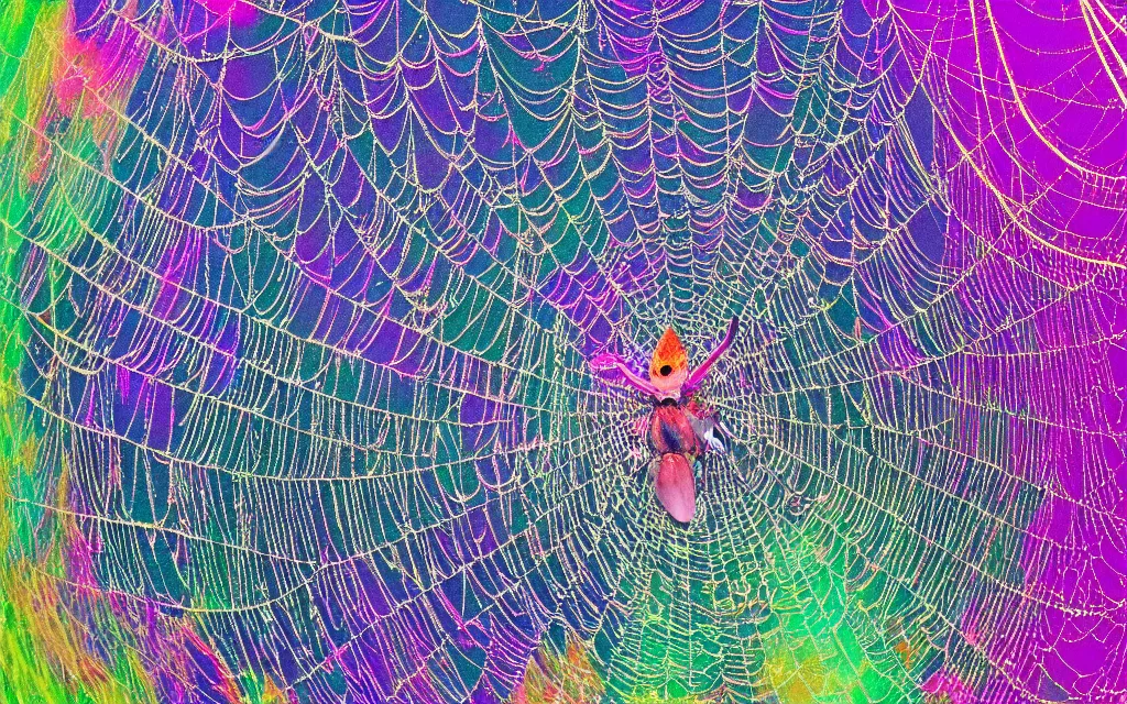 Image similar to adamantine spider spirit iridescent carapace weaving a cosmic web