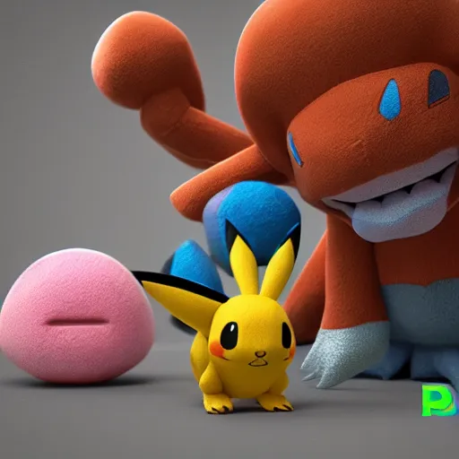 Image similar to pokemon desconocidos cutie stuffed animal friends, unreal ungine 5, octane render, cinema 4 d