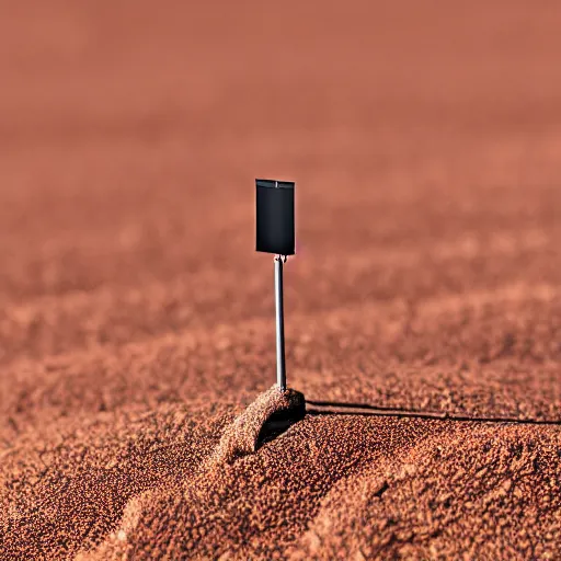 Image similar to miniature camoflaged rugged weather station sensor antenna for monitoring the australian desert, XF IQ4, 150MP, 50mm, F1.4, ISO 200, 1/160s, dawn