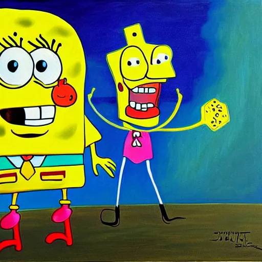 Prompt: detailed surrealist painting of spongebob and patrick, in the style of salvador dali