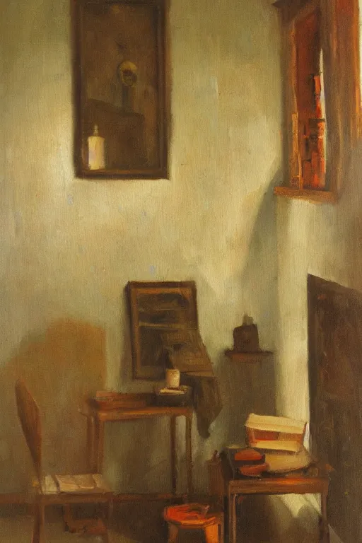 Image similar to oil painting of the room of the nameless painter