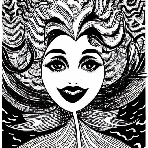 Image similar to black and white illustration, creative bold design, mermaid