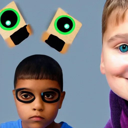 Prompt: 9 year old child with google eyes