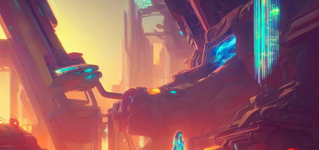 Image similar to a cybernetic temple, vaporwave aesthetic, colorful, psychedelic, digital painting, artstation, concept art, smooth, sharp focus, illustration, art by artgerm and greg rutkowski and alphonse mucha