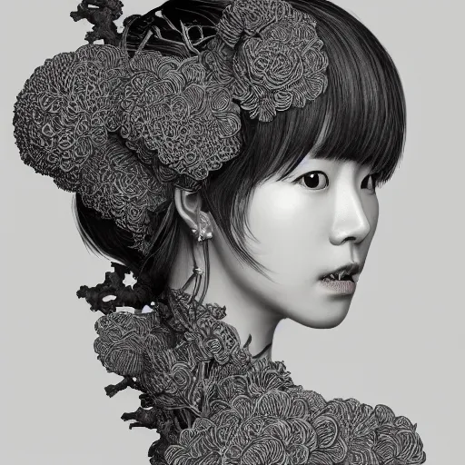 Image similar to the portrait of an unbelievably beautiful, elegant, and sophicated young yoo seung ok partially made of broccoli, an ultrafine detailed illustration by james jean, intricate linework, bright colors, final fantasy, behance contest winner, vanitas, angular, altermodern, unreal engine 5 highly rendered, global illumination, radiant light, detailed and intricate environment