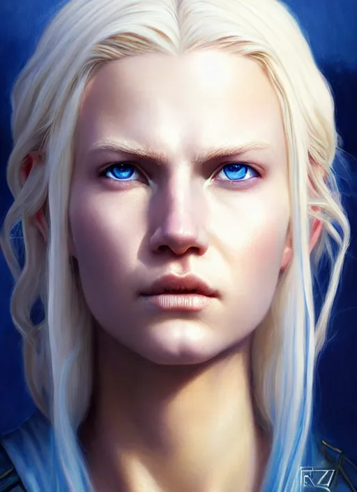 Image similar to a _ fantasy _ style _ portrait _ painting _ of white female paladin with blonde hair and blue eyes, scar under left eye, holy oil _ painting _ unreal _ 5 _ daz. _ rpg _ portrait _ extremely _ detailed _ artgerm _ greg _ rutkowski _ greg