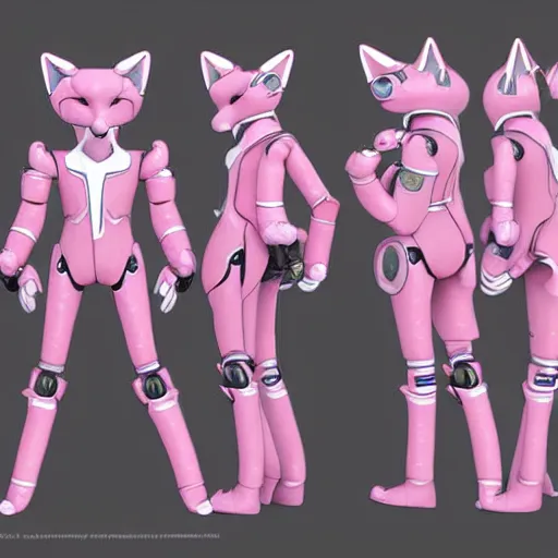 Image similar to digital art trending on artstation, pixiv, of a pink robotic fox, character fursona furry fandom anthropomorphic reference sheet