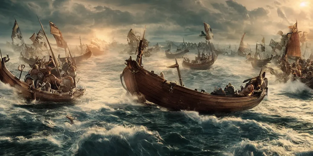 Prompt: An Epic viking sea battle, realistic 4k octane beautifully detailed render, 4k post-processing, highly detailed, intricate complexity, epic composition, magical atmosphere, cinematic lighting, masterpiece, ultra hd