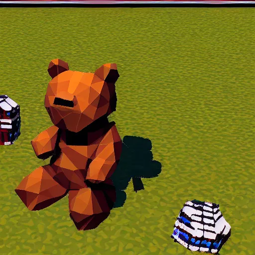 Image similar to image of an rpg bear enemy with low poly ps 1 graphics, upscaled to high resolution