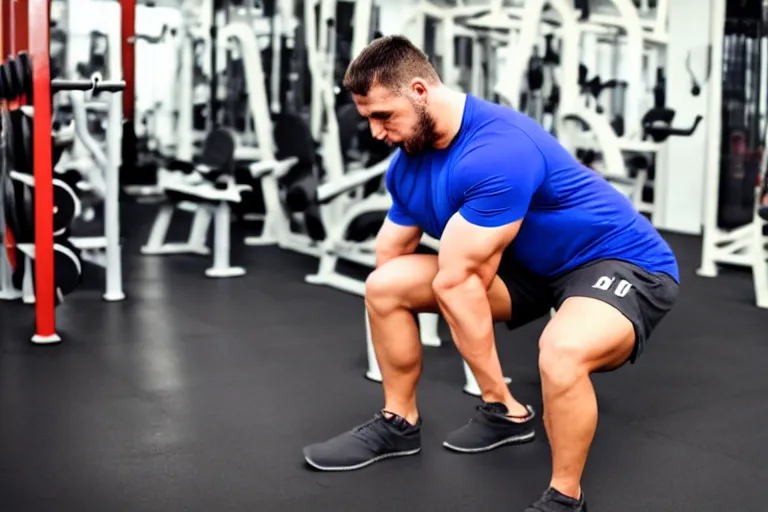 Prompt: weak boy trying to lift a heavy weight in the gym, people laughing at him, hd