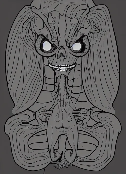 Prompt: a creepy alien, spooky halloween theme, illustration line art style