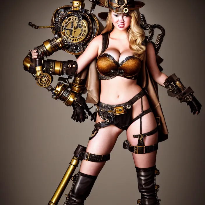 Prompt: full body photograph of kate upton as a steampunk warrior. extremely detailed. dslr. 8 5 mm.