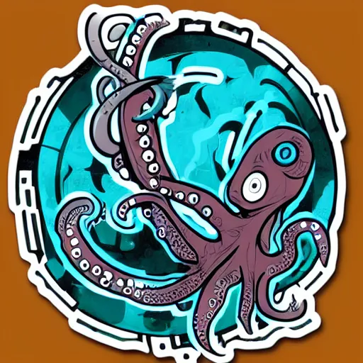 Image similar to sticker of an octopus shark cyborg hybrid, digital art