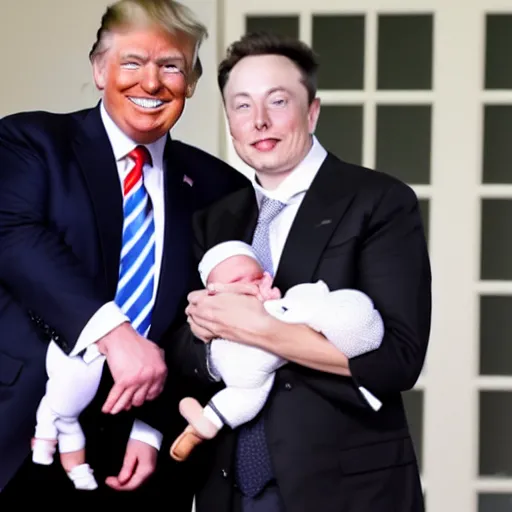 Image similar to a picture of donald trump and elon musk holding a baby