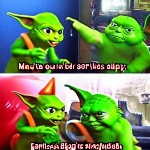 Prompt: epic slap battles of history, mario versus yoda