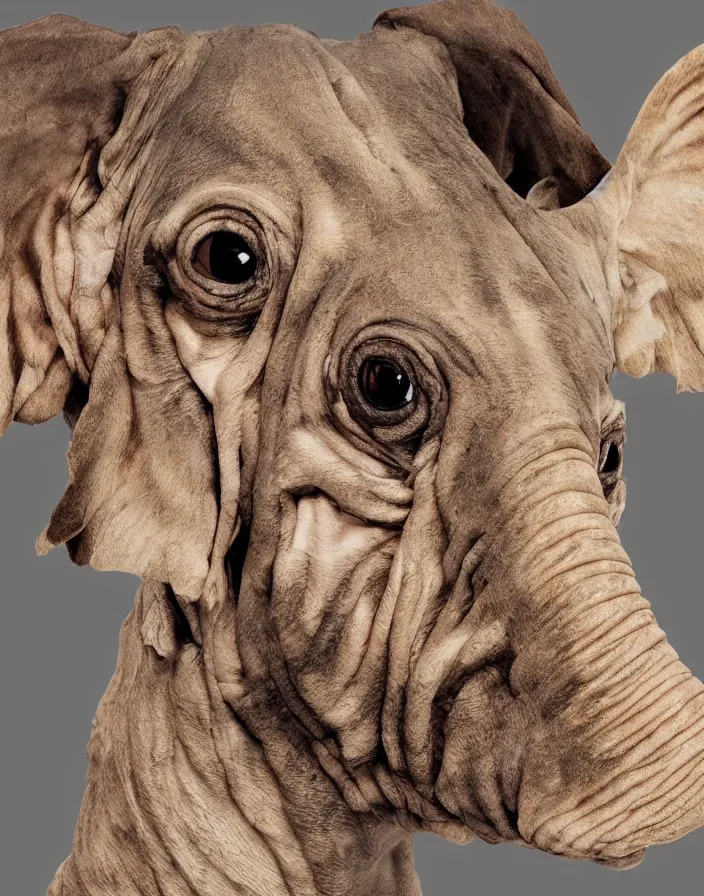 Prompt: high resolution photo portrait of muscular animal human merged head skin ears, background removed, scales skin dog, cat merged elephant head cow, chicken face morphed fish head, gills, horse head animal merge, morphing dog head, animal eyes, merging crocodile head, anthropomorphic creature