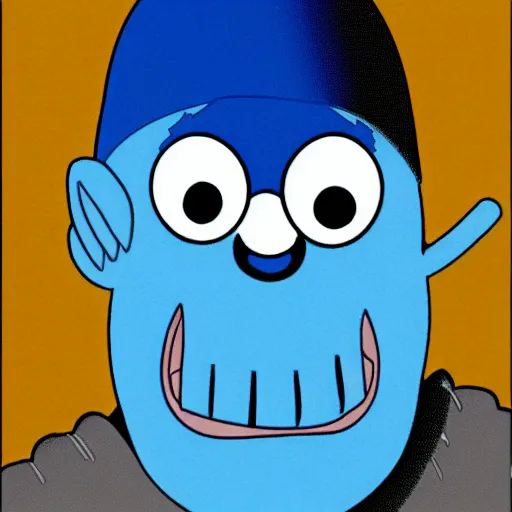 Prompt: Blue Meanie from Yellow Submarine in the style of Spawn